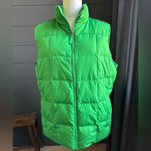 Lands' End Bright Green Zip Front Puffer Vest Size XL Holiday St Patrick’s Day